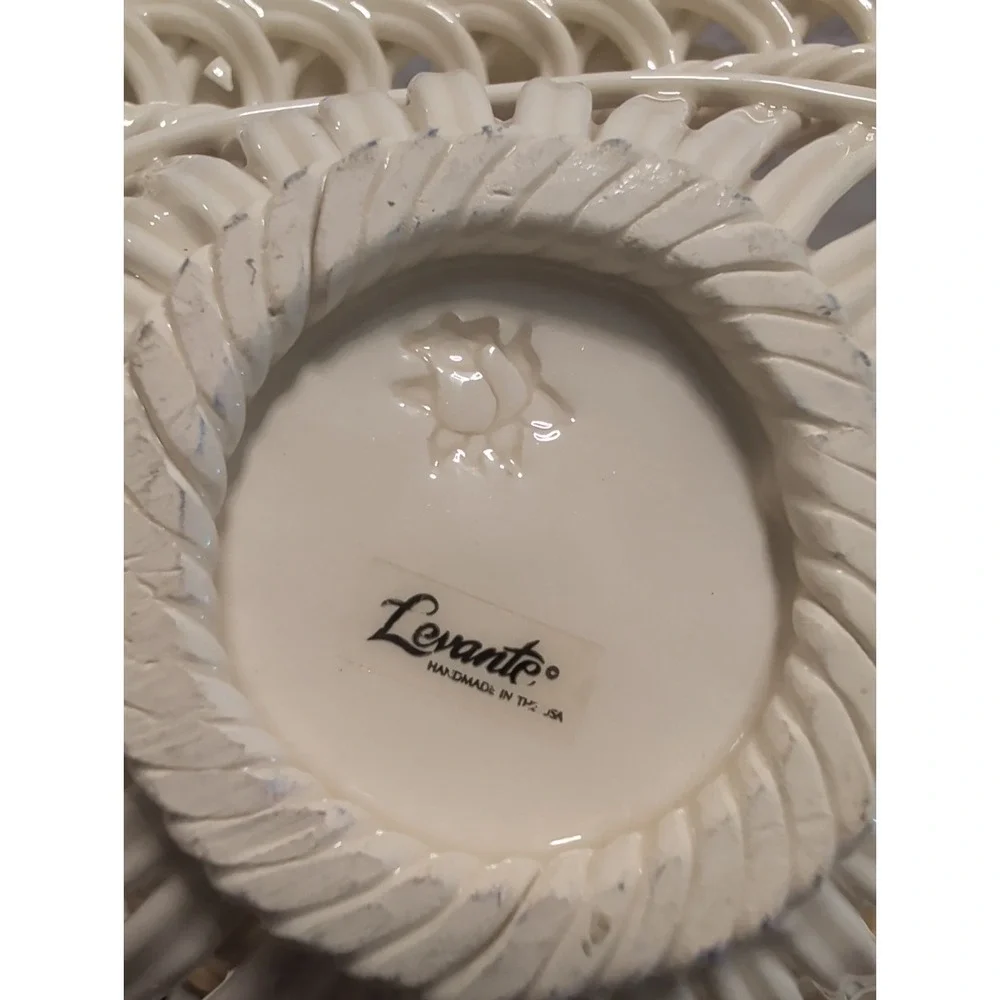 LEVANTE PORCELAIN Intricate Hand Woven Basket Pink And Blue Flowers